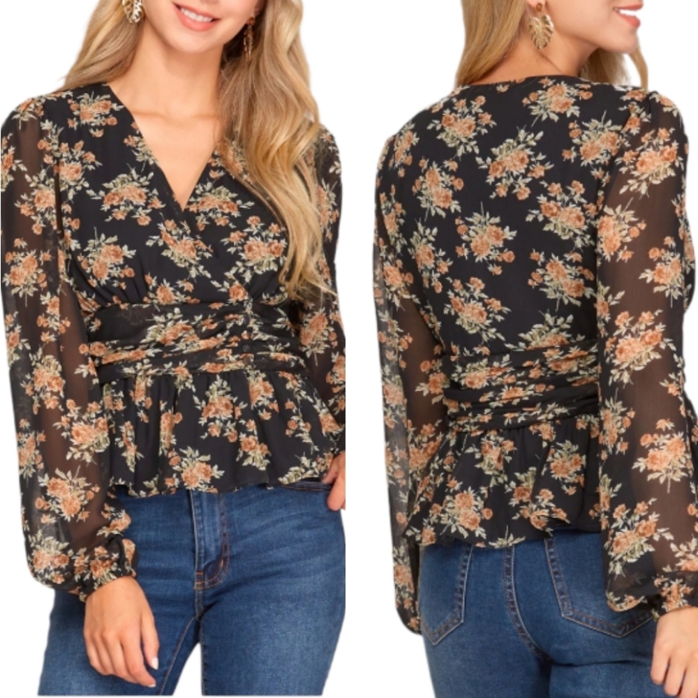 NEW She + Sky Coming Together Floral Surplice Top